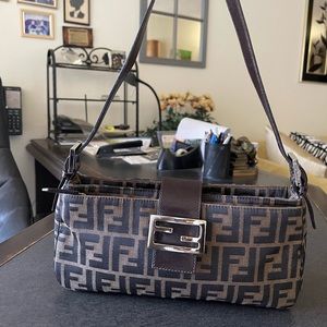 Authentic Fendi Zucca Baguette Shoulder Bag